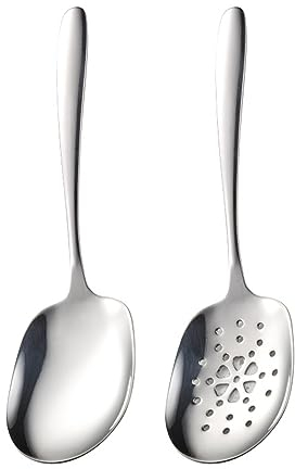 Cucharas de Acero Inoxidable, Cuchara para Servir Acero, Cucara grande para Servir, Cuchara Ranurada con Asas Largas, Separar Sopas y Verduras, para Familias y Restaurantes