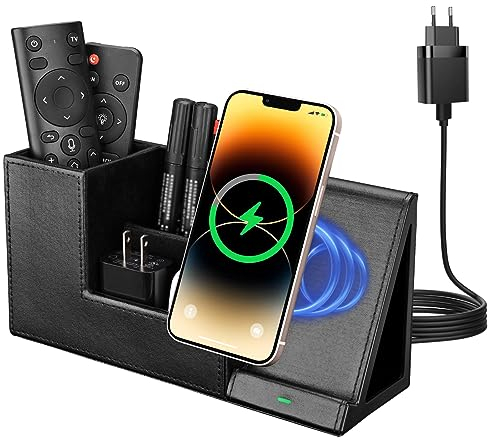 GORESE Organizer da scrivania 2 in 1 con caricabatterie wireless veloce, per ufficio, 10 W, stazione di ricarica induttiva per iPhone15 14, 13, 12 Pro Max, Samsung Galaxy S23/S22/S21/S20/S9