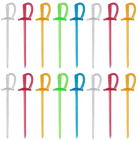 ccHuDE Palillos de plástico con forma de espada para alimentos, lindos palillos de cóctel para bebidas, palillos de dientes, para fiestas, aperitivos, tenedores de frutas, palillos de cóctel para