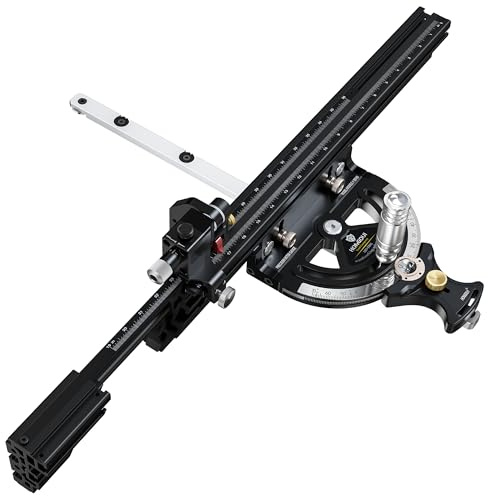 HONGDUI MG21 Präzisions Gehrungsanschlag, mit 0-910mm Alu-Längenanschlag und verstellbarem Anschlag​, für T/U-Nuten (9,5 x 19 mm) an Tischkreissägen & Frästischen (MG21)