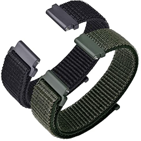 ANNEFIT Nylon Sport Uhrenarmband 24mm, Schnellverschluss Verstellbare Aatmungsaktive Armband für Herren Damen (Schwarz und Armeegrün)