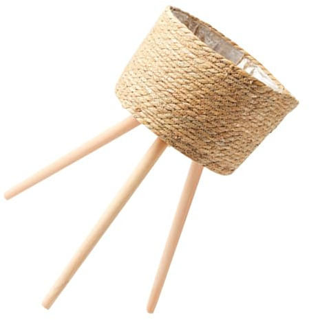 FONDOTIN Support De Jardinière Sol Paniers En Osier Sur Pieds Panier D'intérieur En Rotin Support De Tabouret De Fleur De Plante Récipient En Pot Supports En Bois Cadre Décoratif
