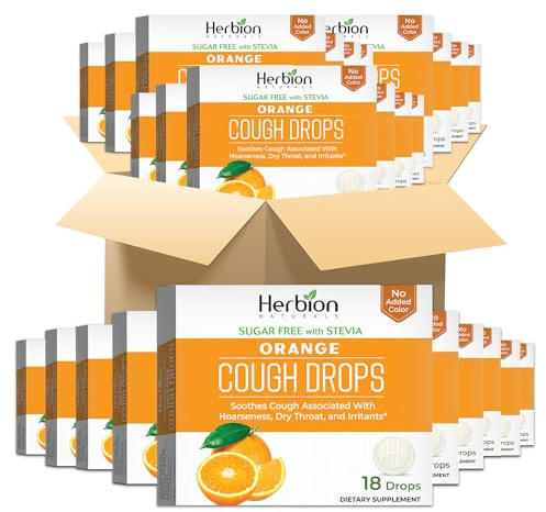 Herbion Naturals Zuckerfreie Hustenbonbons mit natürlichem Orangengeschmack, natürliche Orange, 18 Lutschtabletten (Packung mit 48 Stück)