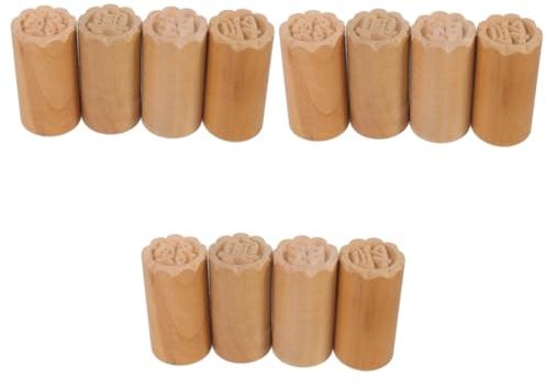 Ciieeo 12pcs DIY Baking Tools Traditional Chinese Moon Cake Mold Wood Stamper Cookie Stamp Decorative Dessert Stamp for Mid-Autumn
