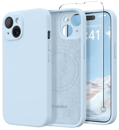 SuydanBox Magnetische Hülle für iPhone 14, Kompatibel mit MagSafe, [vollständiger Kameraschutz] [Displayschutzfolie] Stoßfeste Silikon-Schutzhülle für iPhone 14 6,1 Zoll, Hellblau