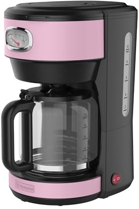Westinghouse Kaffemaskin i retrodesign, kaffebryggare filter upp till 10 koppar, permanent filter, glaskanna, anti-droppsystem, varmhållningsfunktion, processvisning