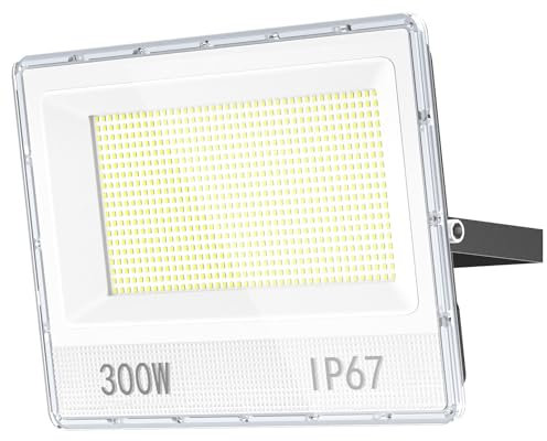YIQIBRO Focos LED Exterior 300W 1 Piezas, 30000LM 7000K Super Brillante Blanco Frio Foco Proyector LED Exterior, IP67 Impermeable Iluminación de Seguridad para Jardin, Garaje