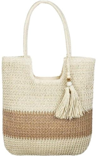 Tsffae Stroh-Strandtasche, Umhängetasche, Gewebte Tragetasche Quasten, Große Handtasche Für Damen, Strohhandtaschen, Rattan-Tasche