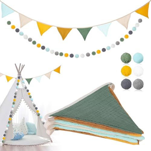 2 Pezzi Bandierine Colorate Bandierine Compleanno Bandierine Bandierine Festa Ghirlande di Palla di Feltro Bandierine per Cameretta Dei Bambini per Bambini Camera Baby Showe Camera da Letto