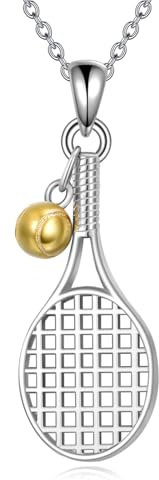 YFN Tennis/baseball Halskette für Damen Sterling Silber Tennisschläger Anhänger Schmuck Sport Geschenke Herren Mädchen Jungen