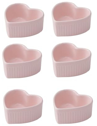 UIOPPOI Ramekins de cerámica en Forma de corazón, Aptos para Horno, Ramekins de Crema brulée, Cuencos para Hornear de Porcelana para Pastel de Postre soufflé 9x4cm B