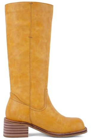 UBWDU Women's Knee High Boots Chunky Block Heel Long Boots Square Toe Low Heel Boots for Women