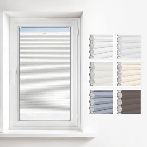 Estika Wabenplissee mit Bohren 75x180 cm Farbe: Weiß Verdunkelung und Thermo Plissee für Fenster in verschiedenen Waben erhältlich mit Montagezubehör