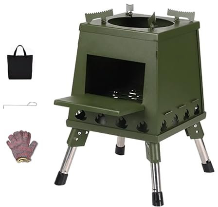 Gtzly Holzofen, Zeltofen, Zusammenklappbarer Zelt-Heizofen for den AußEnbereich mit Aufbewahrungstasche, for Kochen, Heizen, Picknick, Wandern, Grillen, Reisen, Wohnmobil(Green,30 * 30 * 41 cm)