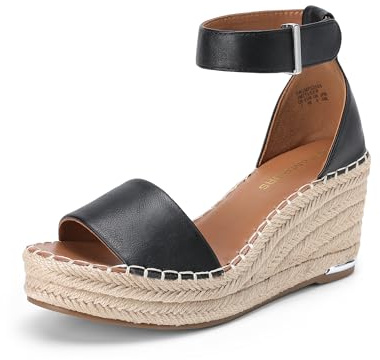 DREAM PAIRS Alpargatas Cuña Mujer | Plataforma rafia, tacón cuña 7.6cm, suela TPR antideslizante, plantilla cuero sintético, diseño una tira.