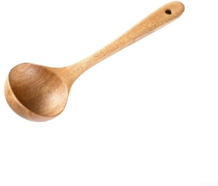 Ensemble d'ustensiles de cuisine en bois d'acacia comprenant des cuillères et spatules en bois massif et fendues (grande cuillère)