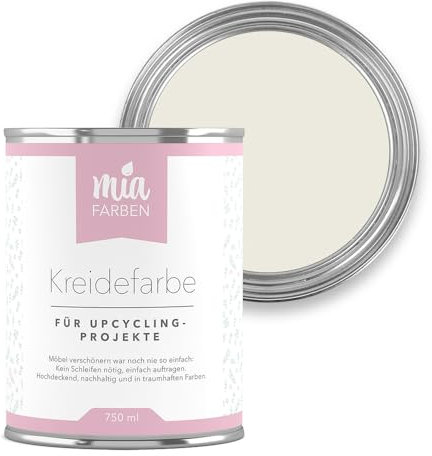 miafarben Kreidefarbe für Möbel 750ml, Möbellack, Möbelfarbe ohne schleifen, Kreidefarbe für Holz (Elegantes Elfenbein)