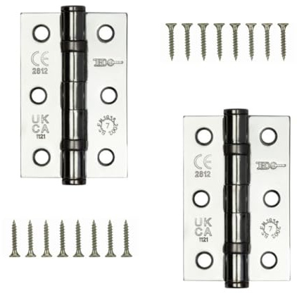 Door Hinges 3 inch Polished Chrome Ball Bearing Butt Hinges Grade 7 Steel Door Hinge for Wooden Doors 2 Pack