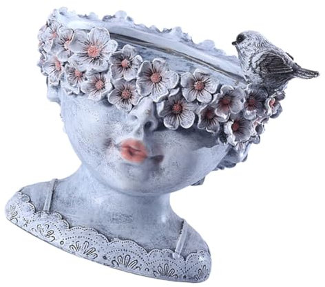 ibasenice Pot De Fleur Solaire Résine Pot De Jardin Créatif à Forme De Tête De Fille Chic Cache-Plantes Lumineux pour Succulentes Décoration Extérieur pour Jardin Et Balcon