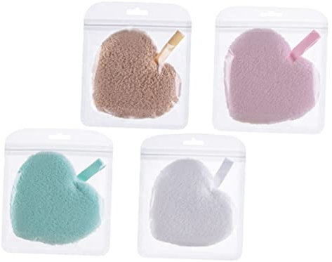 SHERCHPRY 4pezzi Spugna Detergente Per Viso Forma Di Cuore Rimuove Trucco e Cellule Morte Purifica Pori e Sebum Spugnette Cordino Per Asciugatura Esfolia Delicatamente e Zone Delicate