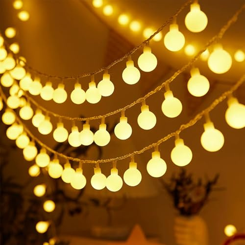 ENLACE Lichterkette Kugeln, 10M 80 LED Lichterkette Außen Batterie, 2 Modi Funkeln und Dauerlicht, Warmweiß Kugel Lichterketten, für Hochzeit, Party, Weihnachten, Garten, Balkon, Camping