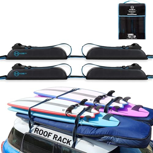 Hang 11 Surfbrett-Dachträger – weich gepolsterter Surfbrettträger für Auto, kratzfeste Schnallen, passend für die meisten Fahrzeuge ohne Querstangen, extra breite 3,8 cm Gurte, trägt bis zu 6 Bretter