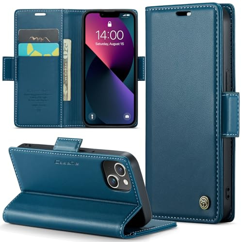 Rerzoiro Handyhülle für iPhone 13 Mini Hülle, Premium PU Lederhülle Klappbar Flip Case [RFID Blocker] Tasche Magnet Kartenfach Klapphülle Schutzhülle für iPhone 13 Mini, Blau