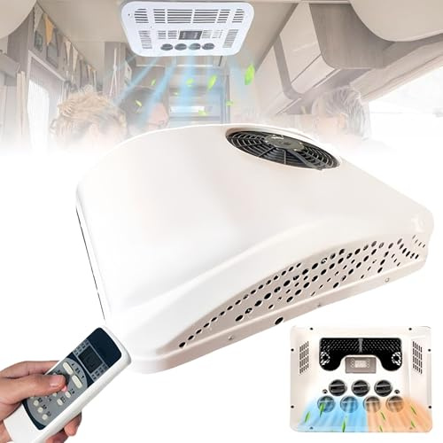 LISTaRSw Condizionatore d'Aria da Parcheggio 2 in 1 - Raffreddamento + Riscaldamento, Condizionatore d'Aria per Camper - 3 modalità (Forte/Risparmio Energetico/Sonno), per Camion, Camper 24V