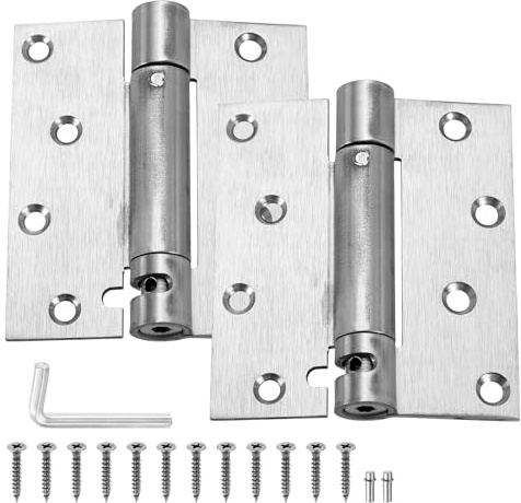 PATIKIL 4 Inch Spring Loaded Door Hinge, 2 Pcs Stainless Steel Heavy Duty Self Closing Small Door Hinges with Screws Wrench for Cabinet Door, Silver