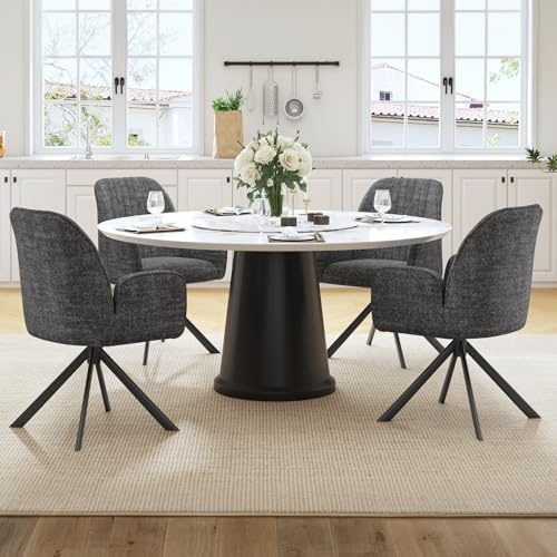 Ckaff 4er Set Esszimmerstühle Drehbar mit Armlehne, 360°Drehbar Polsterstuhl Küchenstuhl aus Chenille, Stühle Esszimmer Schminkstuhl Drehstuhl mit Metallbeine für Esszimmer Schlafzimmer, Dunkelgrau