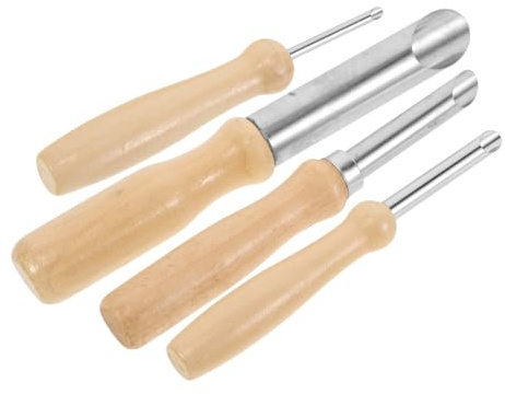 WEKAMOS 4 Pezzi Taglierine Rotonde per Argilla in Acciaio Inossidabile con Manico in Legno Naturale Strumenti per Modellare Argilla Scultura e Ceramica Forbici da Foro Precise e