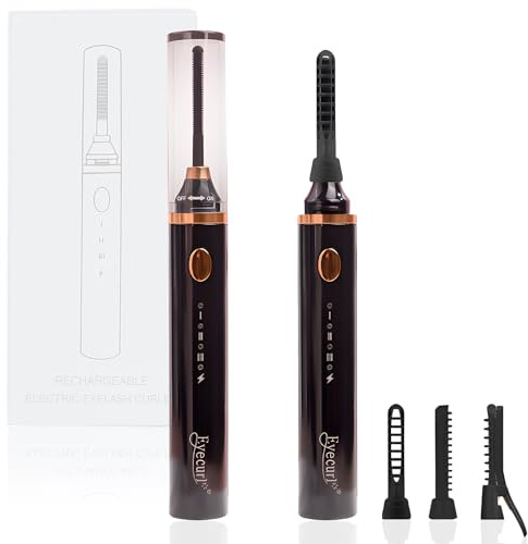 3-in-1 Beheizbare Wimpernzange, Lippenstift-Design Elektrischer Wimperncurler, Heated Eyelash Curler mit 3 Temperaturen für alle Wimperntypen, 3 Anti-Verbrennungs-Silikonbürsten & Schnellaufheizung