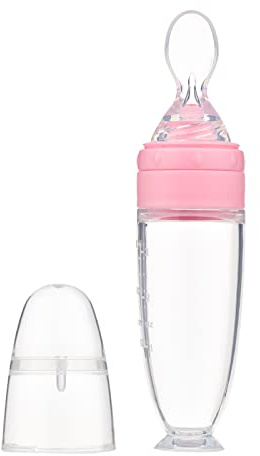 Generic Dispensador de Alimentación para Bebés con Cuchara Exprimible, Capacidad de 90 Ml con Escala, Material de Silicona de, Adecuado para Niñas, Rosa/blanco/amarillo/azul