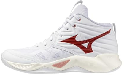 Mizuno Wave Momentum PRO Mid, Scarpe da Pallavolo, Bianco e Rosso, Ammortizzazione Enerzy NXT, Stabilità Wave (Bianco, Sistema Taglie Calzature EU, Adulto, Donna, Numero, Media, 39)