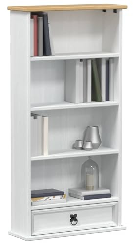 vidaXL Mobile porta CD bianco, 52 x 17,5 x 103 cm, in legno di pino massiccio, rettangolare, stile rustico, design durevole, finitura con venature del legno, ampie soluzioni di archiviazione per