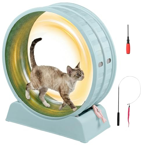LEADZM Katzenlaufrad 80cm Durchmesser - Laufrad Katze aus Kunststoff, Inklusive Teppich und Katzenspielzeug, stabil und leise - Geeignet für Katzen mit einem Gewicht von höchstens 15 kg (Blau)