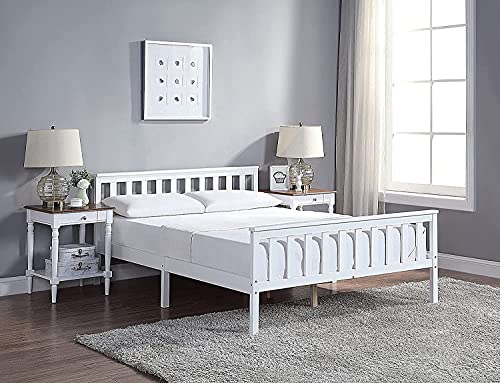 Home Treats 4ft 6 Double Bed In White Solid Wooden Frame Perfect For Adults Kids Teenagers | Fitted Slats Strong Wood Bed 190 x 135 (Double)