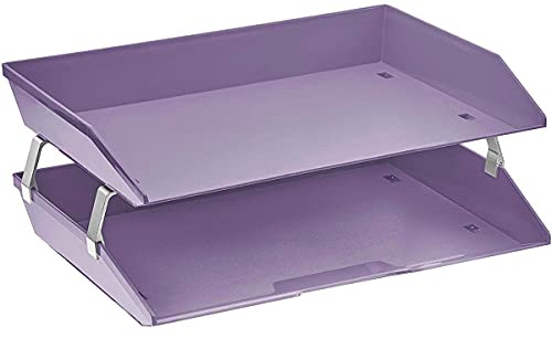 Acrimet Bandeja de 2 Niveles para Cartas/Carga Lateral A4, Organizador de Archivos de Escritorio, Plástico (Color Morado)