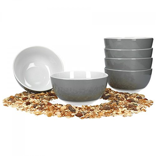 van Well Vario Müslischalen-Set 6-teilig - Schalen-Service für 6 Personen - tiefe Suppen-Schüssel 14cm - Porzellan-Set innen weiß & außen Grau - Salat-Schüssel mikrowellengeeignet