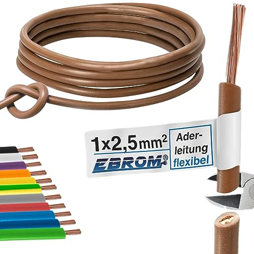 EBROM Aderleitung Einzelader flexibel H07V-K 2,5 mm² - Farbe: braun, 25 m | von 5 bis 100 m bestellbar - 2,5 mm2 - Litze, Schaltlitze, Einzelader flex, PVC Leitung, Verdrahtungsleitung, Schaltdraht
