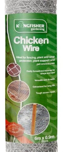 Unibos Chicken Wire Mesh Roll, PVC Coated Hexagonal Wire Mesh Fencing, Wire Poultry Netting, 6m x 0.9m, Hole Size: 25mm, Silver