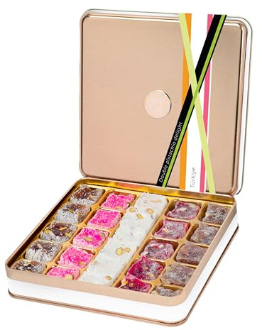 Pistachio Turkish Delight Lokum Gift Tin, Vegan Halal, 26 Pieces 500g