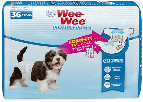 Four Paws Wee-Wee Super saugfähige Einweg-Windeln, verstellbar, auslaufsicherer Schutz für Welpen und kleine Hunde, Größe XS, 36 Stück