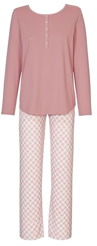 CALIDA Lovely Nights pyjamas, långa kvinnor, tillverkad av 100% ekologisk bomull, med tygtäckt elastisk linning, Rosenkopp, 48-50