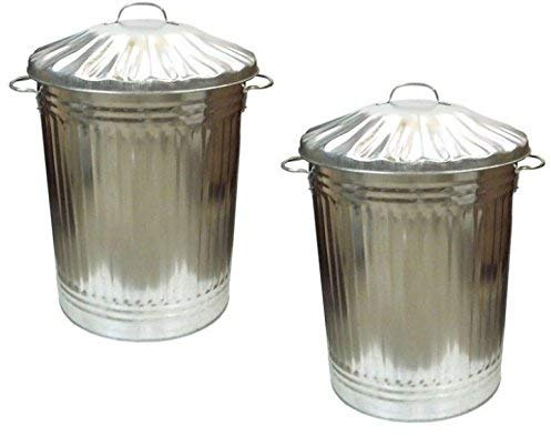 Srendi® 2 x 90L 90 Litre Large Galvanised Metal Bin Home Garden Industrial Rubbish Waste Dustbin Feed Storage