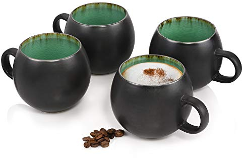 Sänger | Cappuccinotassen Palm Beach, 4-teiliges Cappuccinotassen Set aus Steingut, Kaffeetassen 400ml | PREMIUM COLLECTION