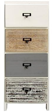 Rebecca Mobili Shabby Kommode, Nachttisch in Weiß Beige Grau, 4 Schubladen, Paulownienholz, für Badezimmer - Maße: 79 x 30 x 24 (HxLxB) - Art. RE6483