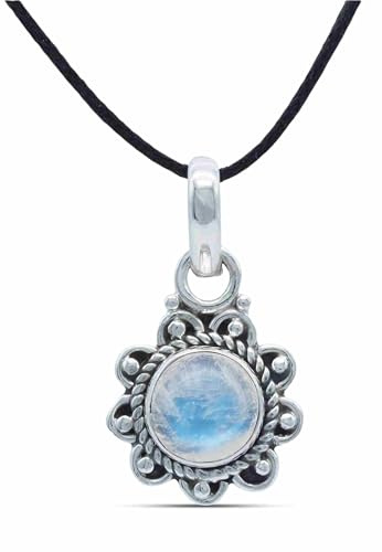 mantraroma ausgefallene Kettenanhänger Silber 925 Damen | echtes Silber, verschiedene echte Steine zur Auswahl, Kettenanhänger am Band, handarbeit aus Indien, im Geschenkbeutel