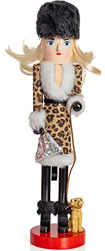 Ornativity Shopping Lady Christmas Nutcracker - Wooden Glitter Shopper with Dog Mom Themed Holiday Nut Cracker Doll Figure Decorations 15