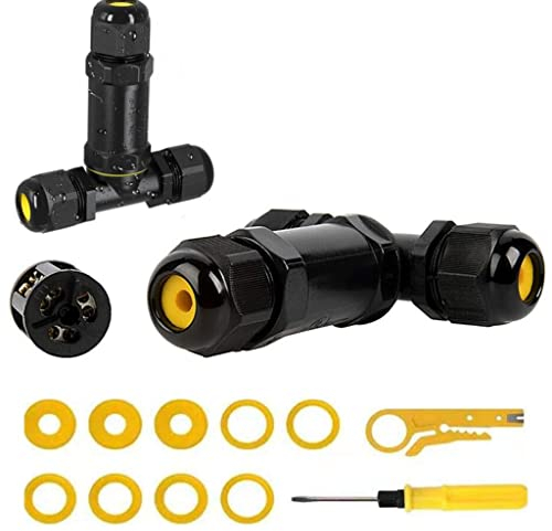 SZFUDIGO Wasserdichter Kabelverbinder 6-Polig T-Förmige 3-Wege, 4-14mm Durchmesser - 1 Stück (Black, M685-T-3PX2（6P）)